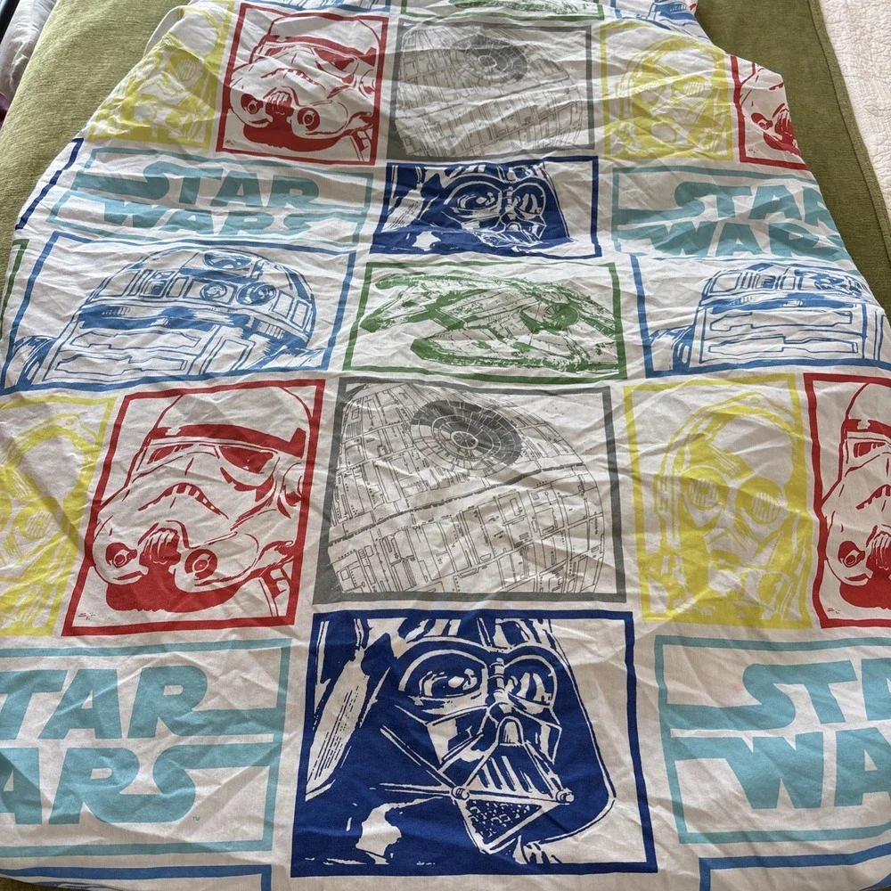 Vintage Star Wars Twin‎ Fitted Sheet Stamps Cotton Blend Darth C-3PO R2D2 Yoda